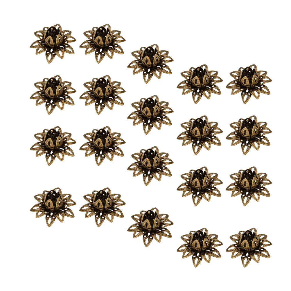 

20Pcs Lotus Flower Bead Caps Metal End Spacer DIY Jewelry Making Charms for Necklace Bracelet Anklet Craft Ancient Green