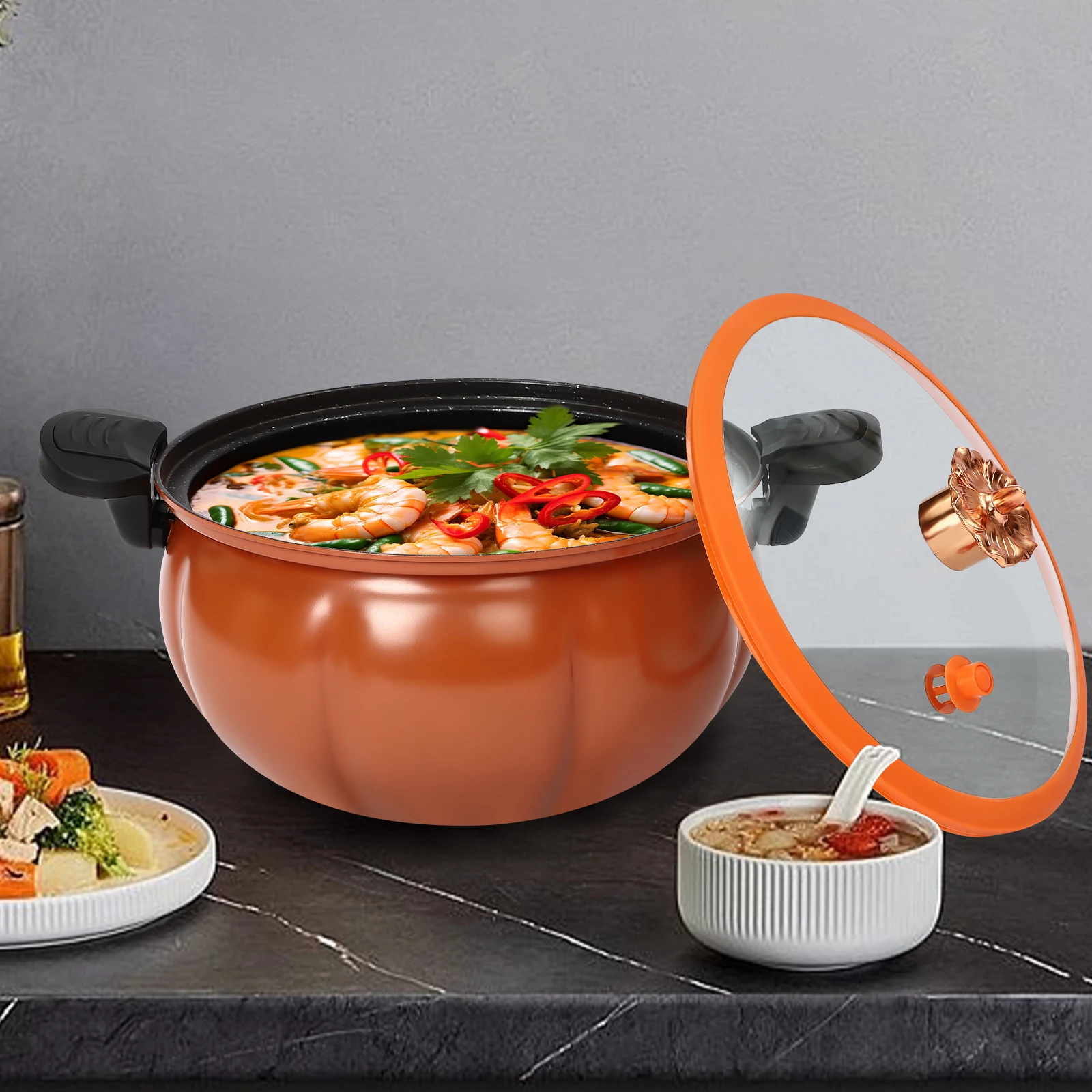 8L Micro Pressure Cooking Pot Pumpkin Shaped Pressure Cooking Pot Multifunctional Non Stick Pot Gas Stove Universal Soup Pot