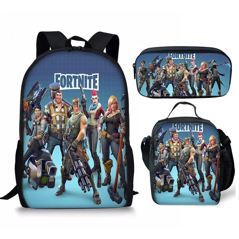 Fortnite Backpack 3pcs Set Kid Child Schoolbag  Pencilcase cosplay Schoolbag Cool Boys Girls Student Bag