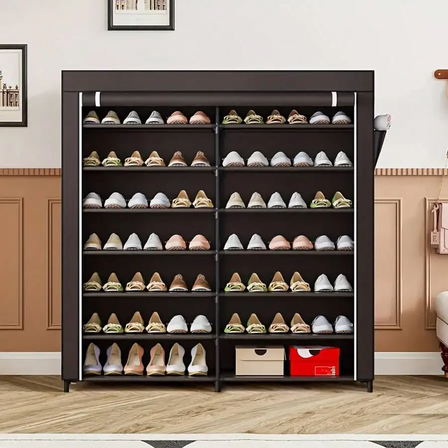 42 Pairs 7-Tier Non-Woven Shoe Rack, Double Row Dustproof Shoe Storage Organizer For Entryway/Closet/Dorm