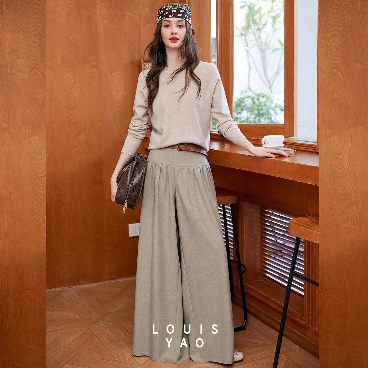 

Женские повседневные брюки LOUISYAO из тканого материала, свободного кроя, с высокой талией, на пуговицах, широкие штанины, длинные, осень 2025, хит продаж