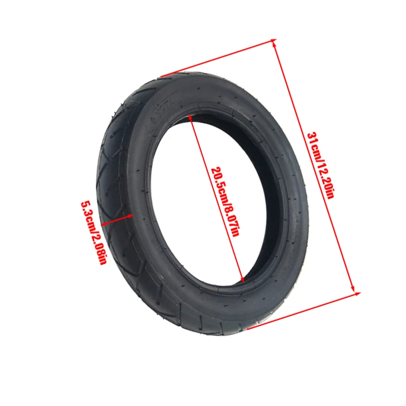 Set of Two 12 Inch Tires Measuring 12 1/2 by 2 1/4 Inches, ETRTO 57-203, for Bicycle and E-Bike Use.