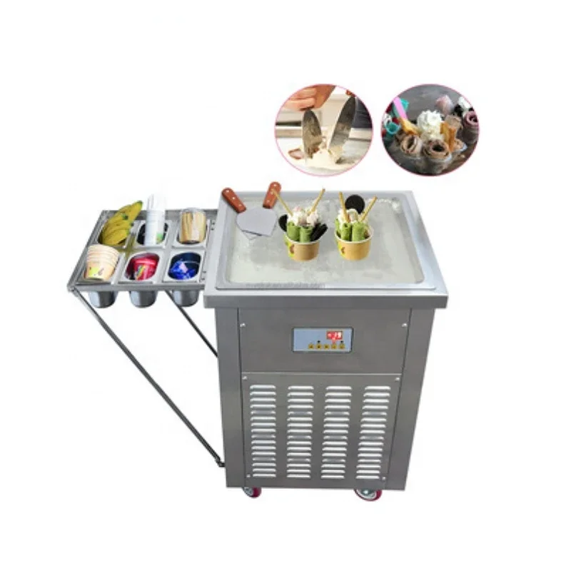 

Hot sale accessory compartment Single Square pan 22 inch Roll ice cream machine Fried ice cream machine