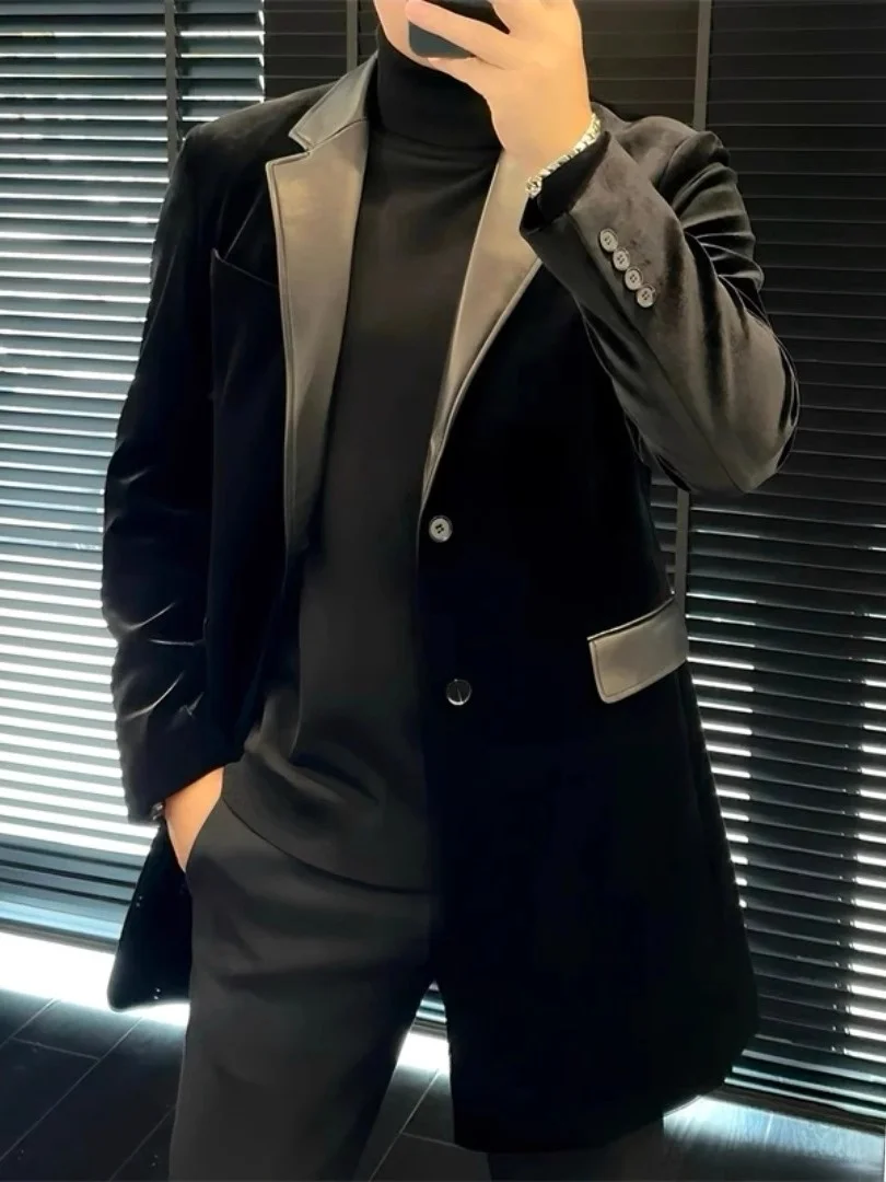 

Men's Autumn Winter New Leather Collar Mid-Length Coat High Quali Faionable Versatile Haome High-End Feel Stand Fit