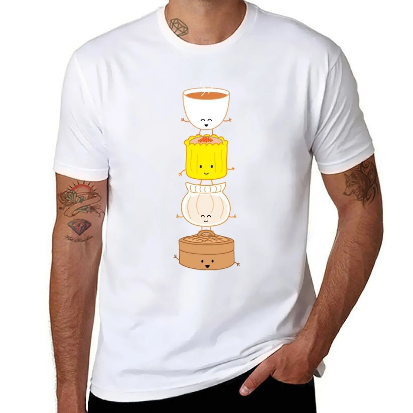 Dim Sum (har gow siu mai steamer tea) de las tarjetas de la reenie camiseta para hombre Camiseta 100% de algodón