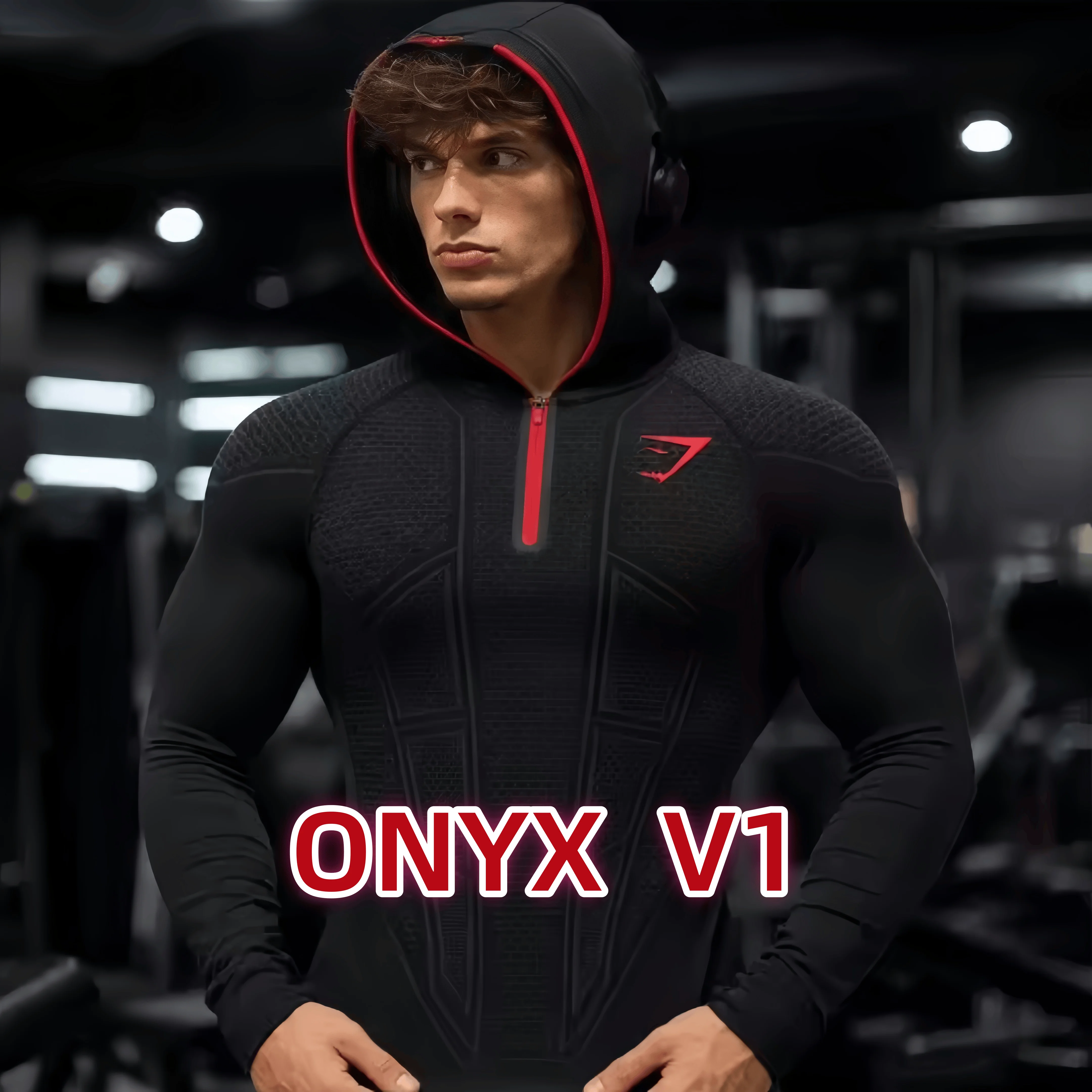 2026 GYMSHARK ONYX V1 Hoodie, GYMSHARK Fitness Clothing, Fitness Exercise Muscle Strength Tight Hoodie Shapewear Top