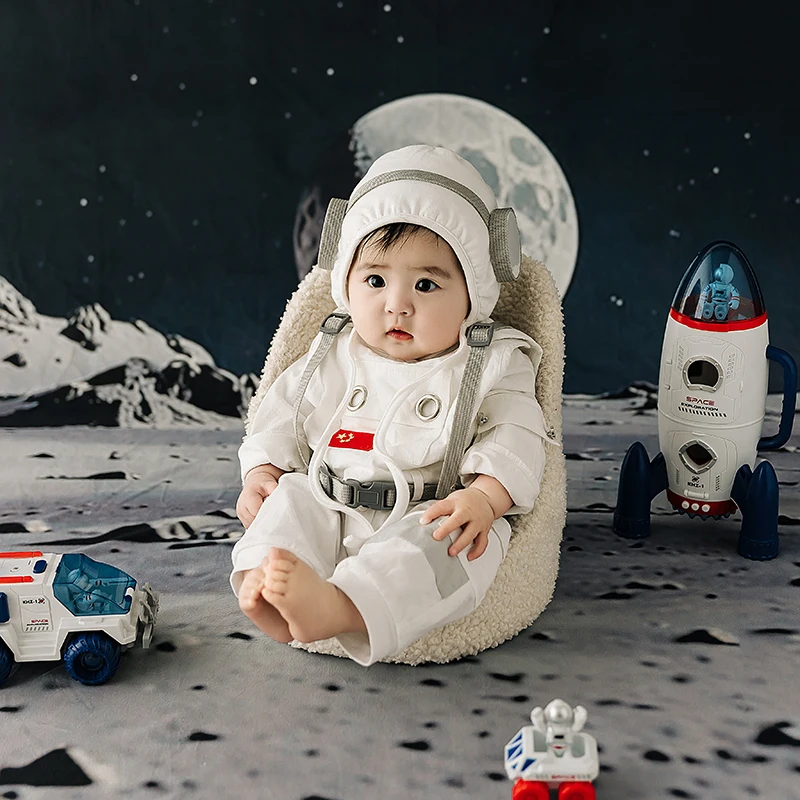 3-4 mesi Abbigliamento per bambini Cappello + Tuta 2 pezzi / set Tema spaziale Baby Space Suit Set Puntelli per fotografia per bambini Baby Boy Studio Shoot Costum
