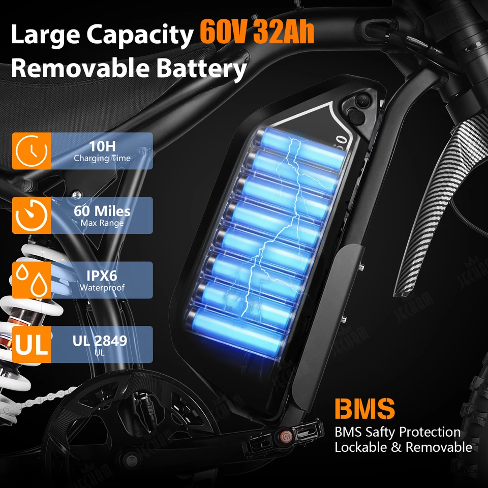 QF200 E-bike 3000W Motor 60V32AH Battery Adult Fast Off-Road Mountain Electric Bike Hydraulic Brake All-Terrain Electric Bicycle image 9
