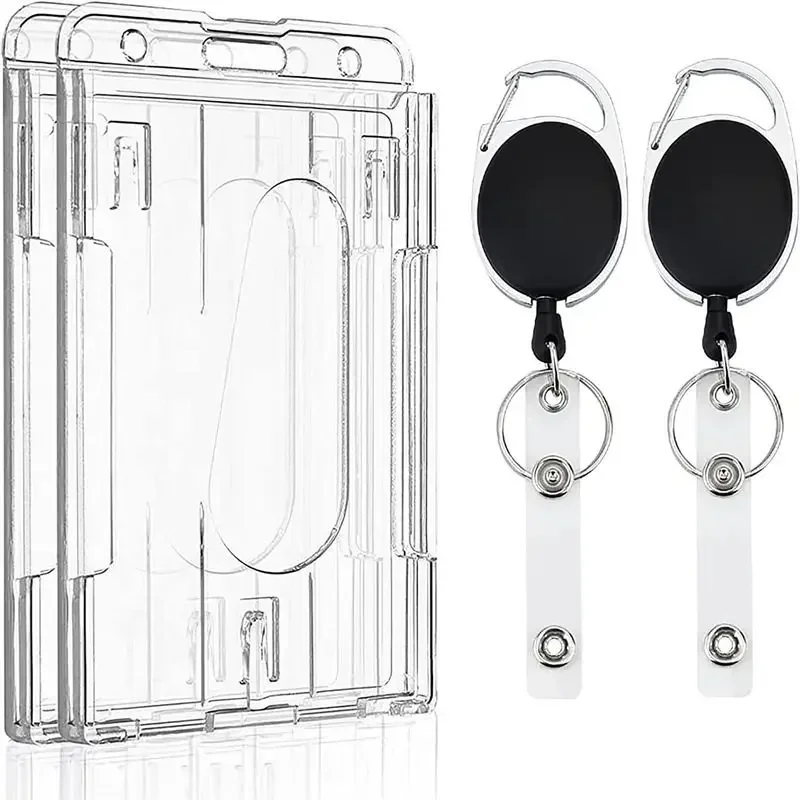 Transparent Cards Slots ID Tag Badge Holder with Badge Reel Cards Storage Organizer Employee Pass Work Card Case Sleeve