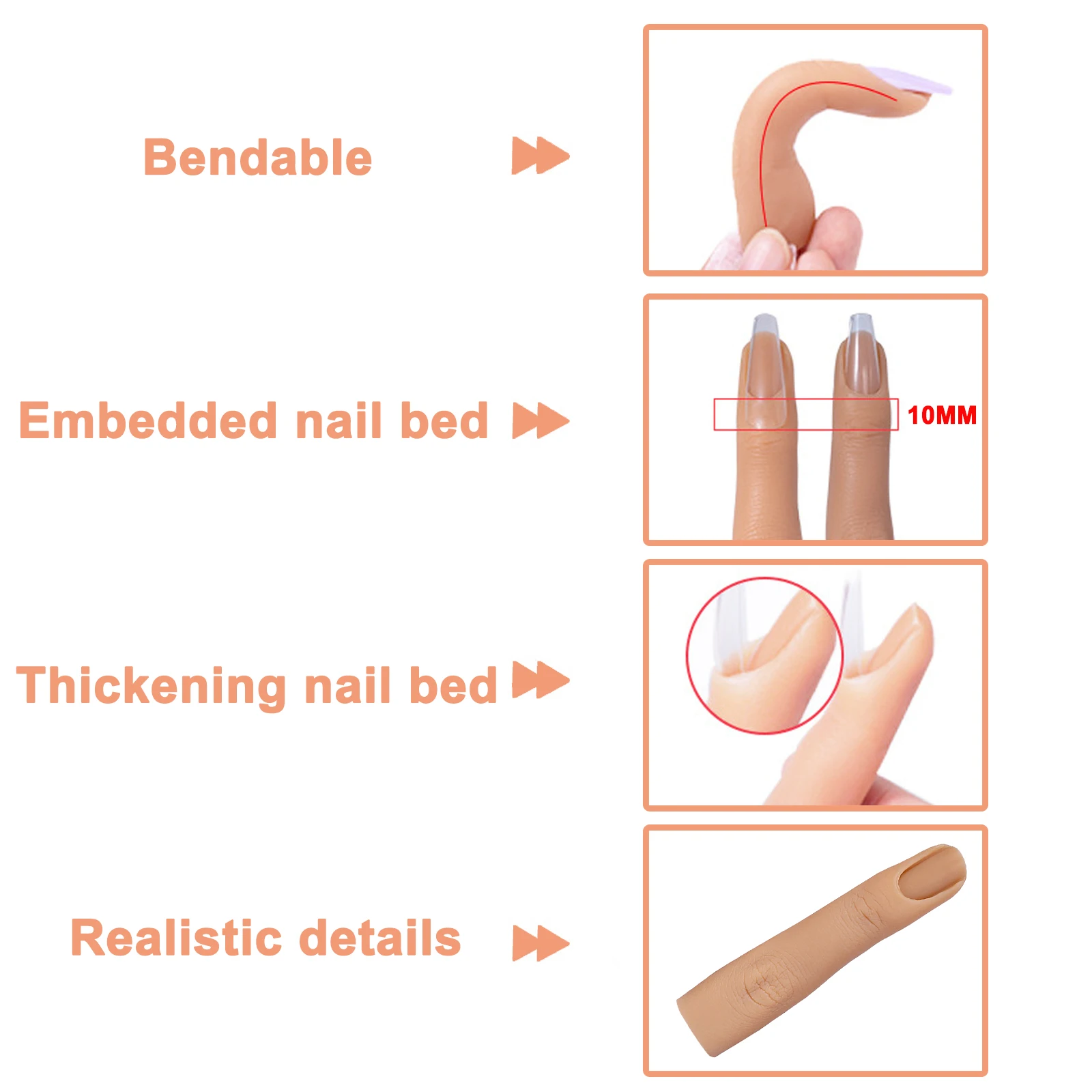 네일 실리콘 연습 손가락 모델 도구, 관절 구부릴 수 있는 실리콘 가짜 손가락, 훈련 액세서리, 네일 아트 DIY