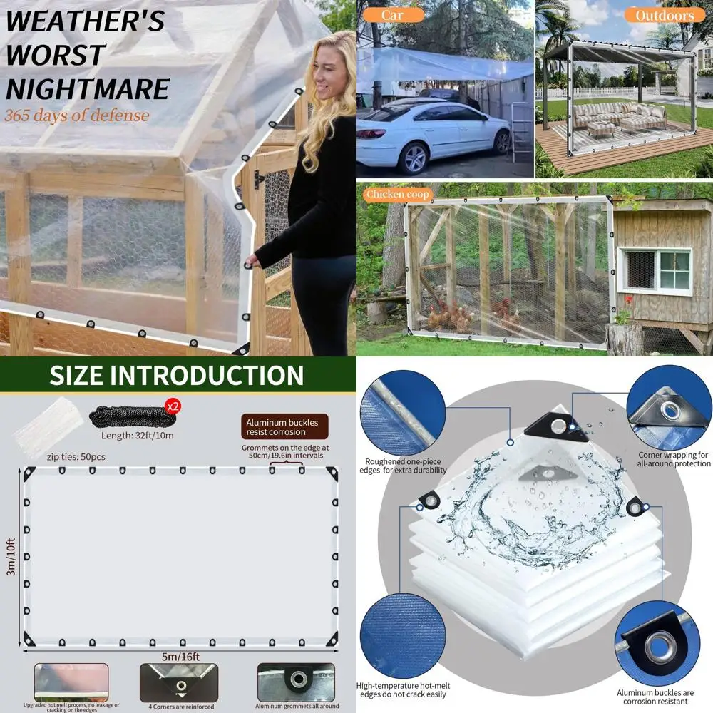 أقمشة معززة مقاومة للماء مقاس 10 × 16 قدم مع حلقات للحماية الخارجية ومتعددة الاستخدامات