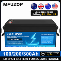 MFUZOP LiFePO4 Battery 12V 24V 100Ah 200Ah 300Ah Deep Cycle Lithium With BMS 8000-15000 Cycles for Solar RV Inverter Storage