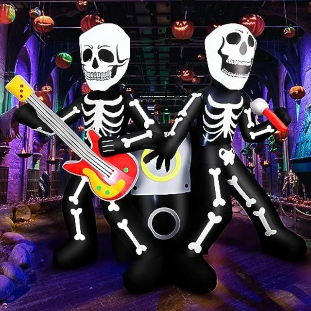 6.4 FT Halloween Inflatable Outdoor Skeleton Rock Band, Blow Up Yard  Decoration Clearance with Built-in LEDs Halloween Skull