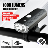 EasyDo Bicycle Front Light USB Rechargeable Bike Headlight 1000 Lumens High Power Led Flashlight for MTB Road Bike Accessories