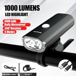 EasyDo-luz delantera de bicicleta, recargable por USB, 1000 lúmenes, linterna Led de alta potencia para accesorios de bicicleta de montaña y carretera