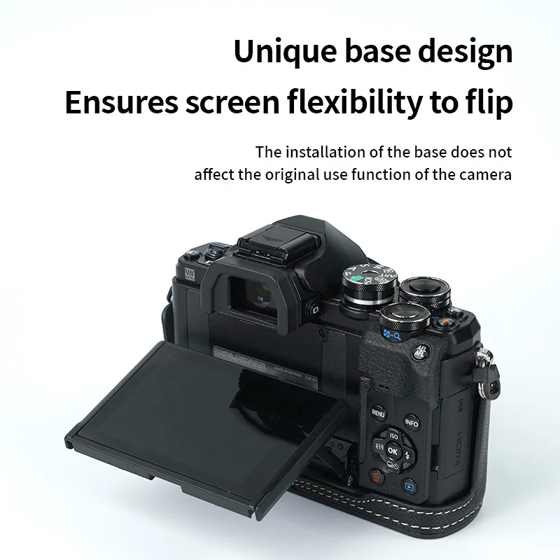 EM10IV كاميرا نصف حالة النخيل طباعة الجلود حامي الجسم قاعدة لكاميرا أوليمبوس EM10IV فتح النافذة السفلية مصممة