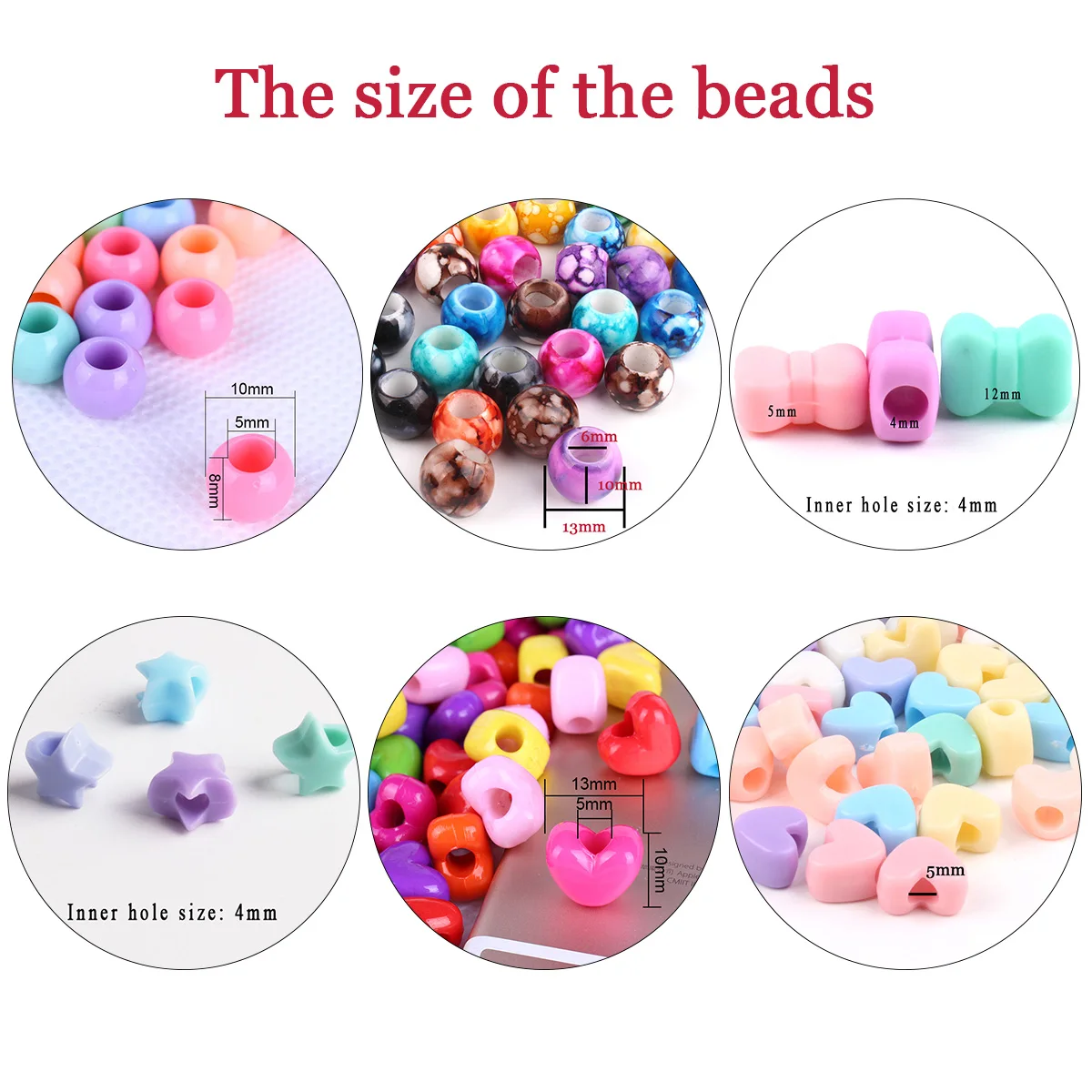 100 PCS Multicolor Acrylic Kids Hair Beads and 100 Rubber Bands Sets Dreadlock Jewelry Necklaces Bracelet Making Pony Beads