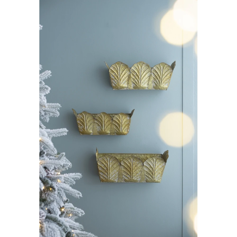 

Set of 3 Rustic Wall Metal Planter, L:21.7x8.7x8" M:21.3x8x7.7" S:18x7x7"
