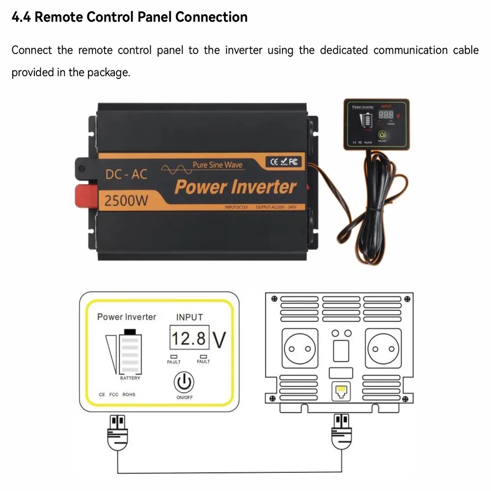 ECGSOLAX محولات موجة جيبية نقية 2500 واط 12 فولت/24 فولت تيار مستمر إلى 220 فولت التيار المتناوب 50 هرتز المحمولة محول جهد كهربي سيارة العاكس للطاقة الشمسية خارج الشبكة #6