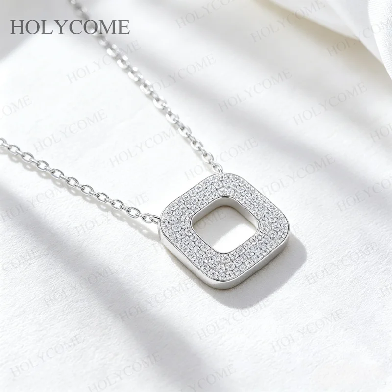 Moissanit-Anhänger-Halskette, Damenmode, minimalistisch, 925er Sterlingsilber, Diamant, geometrische Form, leichter Luxusschmuck – Detail 6