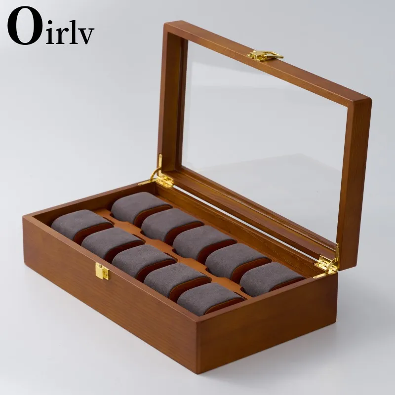 Oirlv New Wood Watches Box Organizer bottom Wooden Watch Display Fashion beige Storage Watch Holder Watch Cases For Men