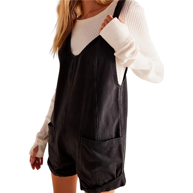 

CYL-женские комбинезоны, шорты, повседневный летний комбинезон с v-образным вырезом, комбинезоны без рукавов, свободный крой