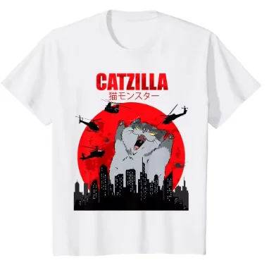 

T Shirts Women's Clothing FashionFunny Cute Art Japanese Cat Graphic for Cat Lover Catzilla T-Sh