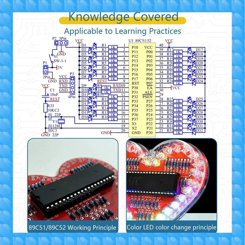 ETRT Soldering Practice Kit, Heart Shaped LED Light Soldering Project RGB LED DIY Electronic Kit For Beginners Student STEM