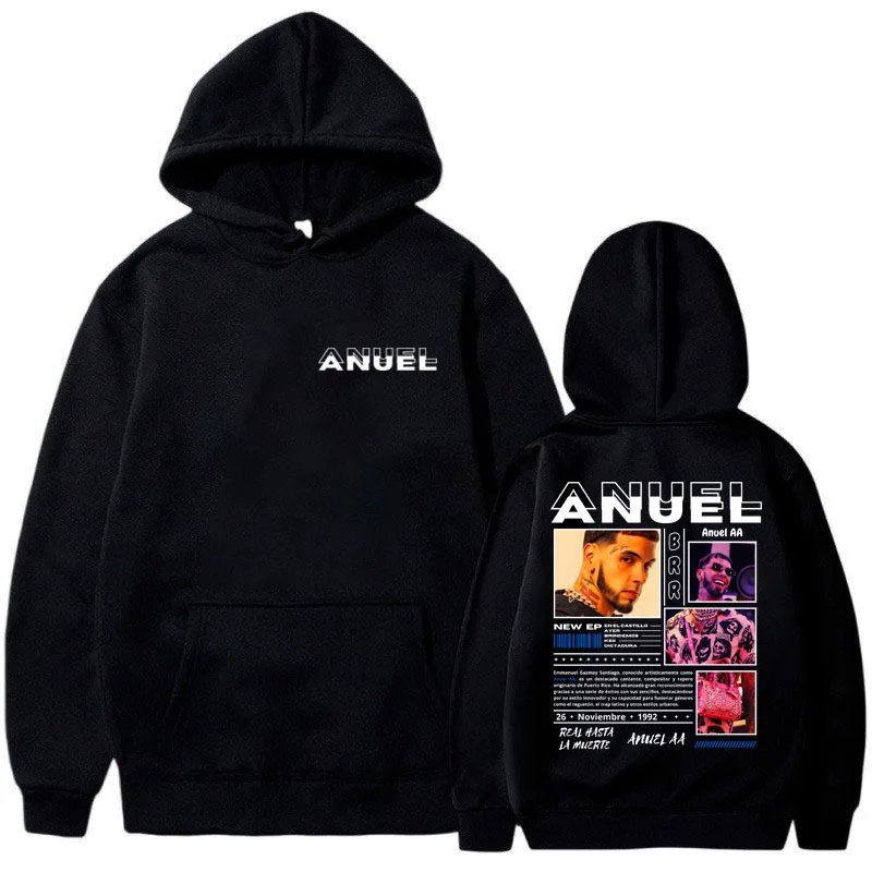 

Rapper Anuel AA Real Hasta La Muerte Hoodies Men Clothing Fashion Hip Hop Oversized Sweatshirt Winter Long-sleeved Pullover Male