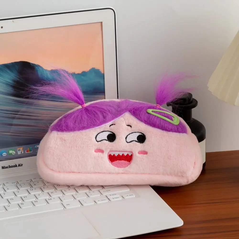 

Creative Plush Doll Plush Pencil Bag Cute Design Diy Hairstyle Cartoon Pen Bag Stuffed Stationery Bag Makeup Storage