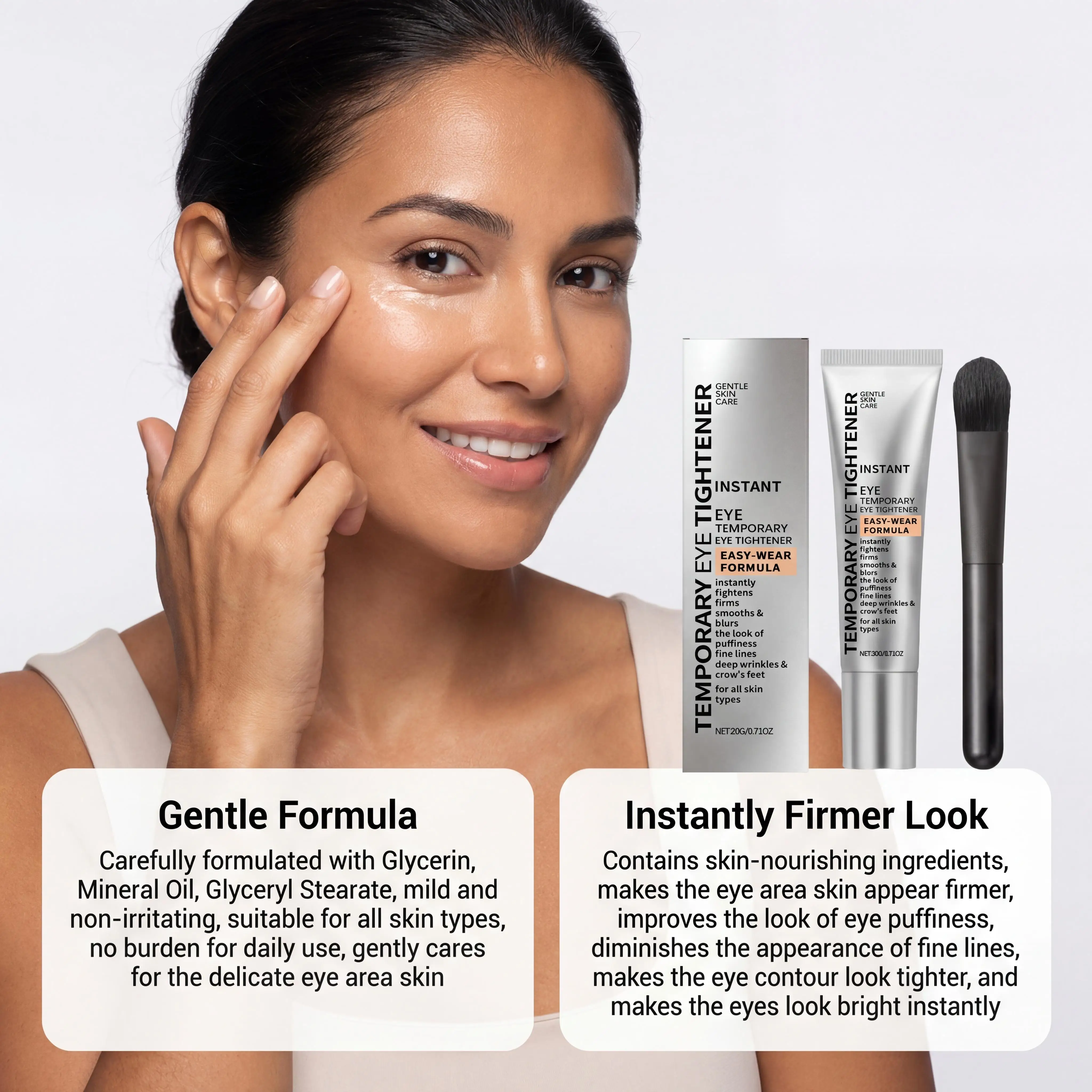 Augenstraffungscreme zur Sofortigen Reduzierung Feiner Augenlinien, Beseitigung Dunkler Augenringe, Straffung und Glättung von Augenschwellungen, Augenpflegecreme mit Pinsel – Detail 5