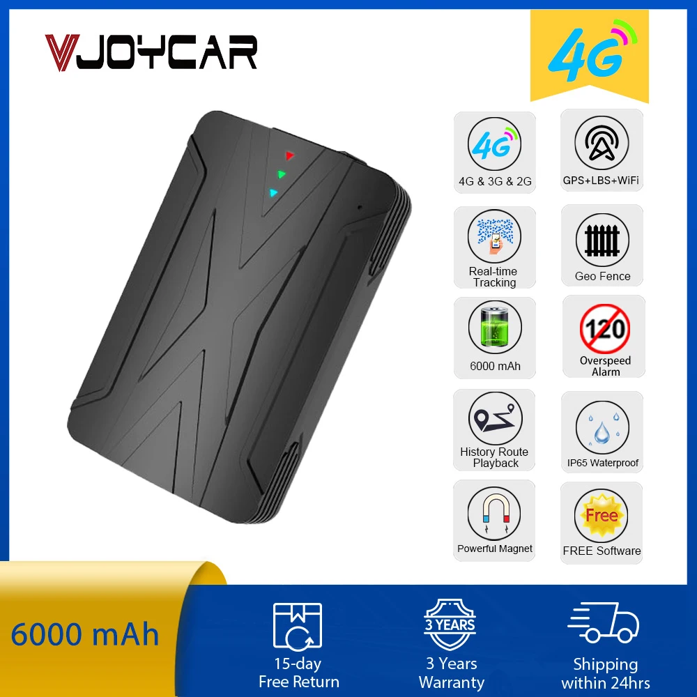 GPS rastreador de activos 4G, alarma de coche, 6000/10000/20000mAh, larga espera, localizador GPS de vehículo, resistente al agua, alerta de choque de caída magnética