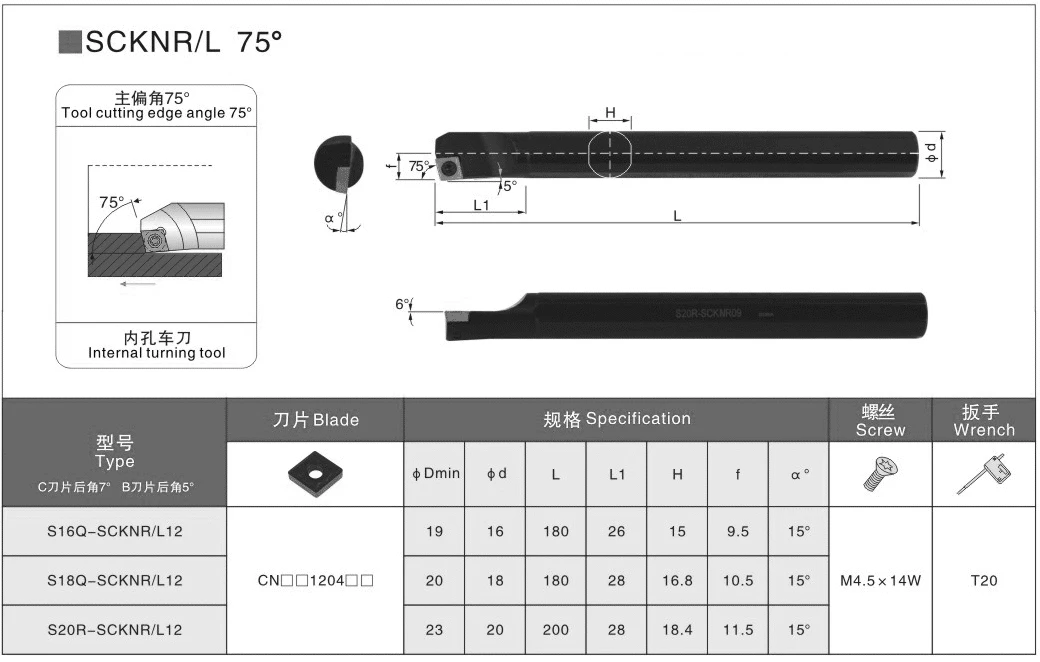 OYYU S16Q-SCKNR12 S18Q-SCKNR12 S20R-SCKNR12 Internal Turning Tools SCKNR S16Q S18Q S20R SCKNR12 CNC Lathe Cutter Inserts CNMG12