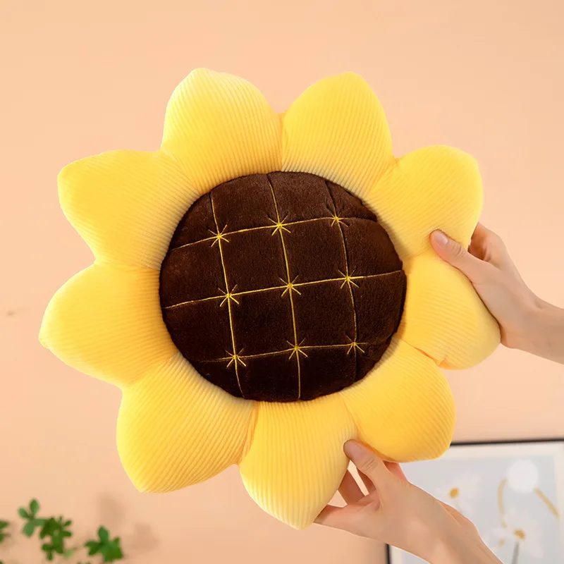 Kawaii Plush Toy Sunflower Flower Pillow Cute Stuffed Doll For Kids Birthday Present Soft Cushion For Car Seat Back Support Phot
