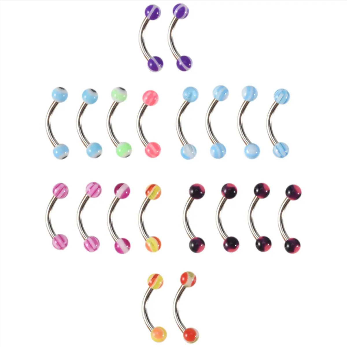 ABQR 20 piezas barra de bola de acero inoxidable colorida anillos curvos para cejas barras Tragus Piercing