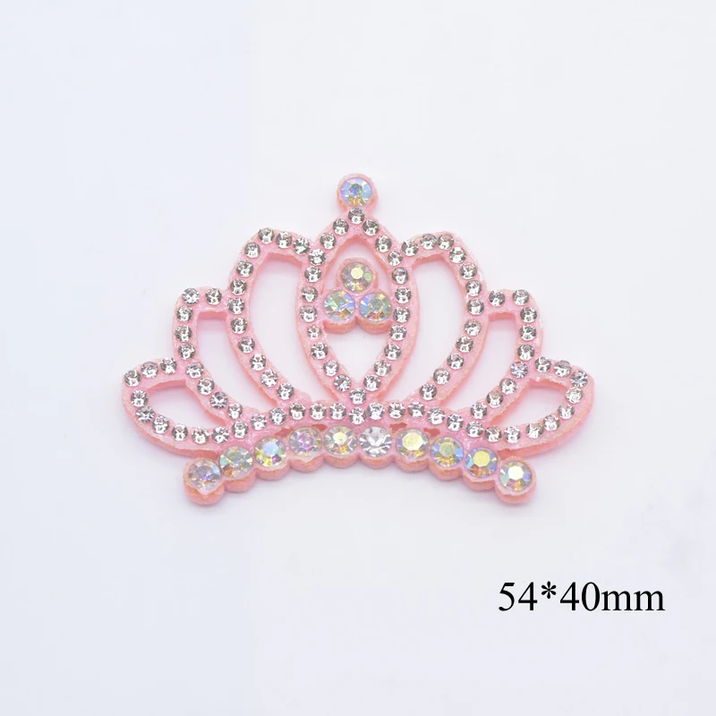 10Pcs Pink Padded Multiple Shaped Crown Rhinestone Applique for DIY Clothes Crafts Decor Patches Headwear Hair Bow Accessories