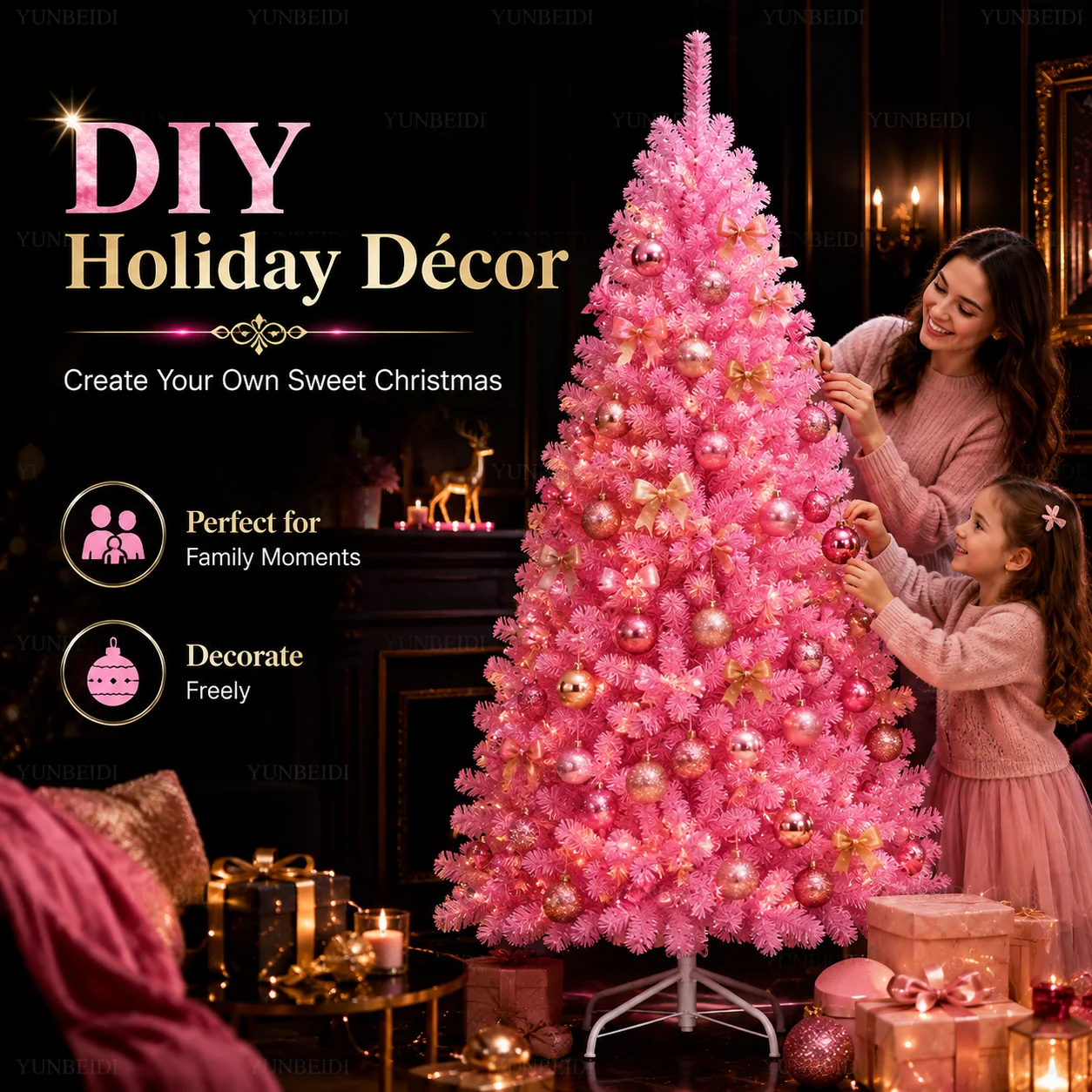 Pink PVC Artificial Christmas Tree Encryption Luxury Large Christmas Tree 120CM To 210CM Home Christmas Party Scene Decorations