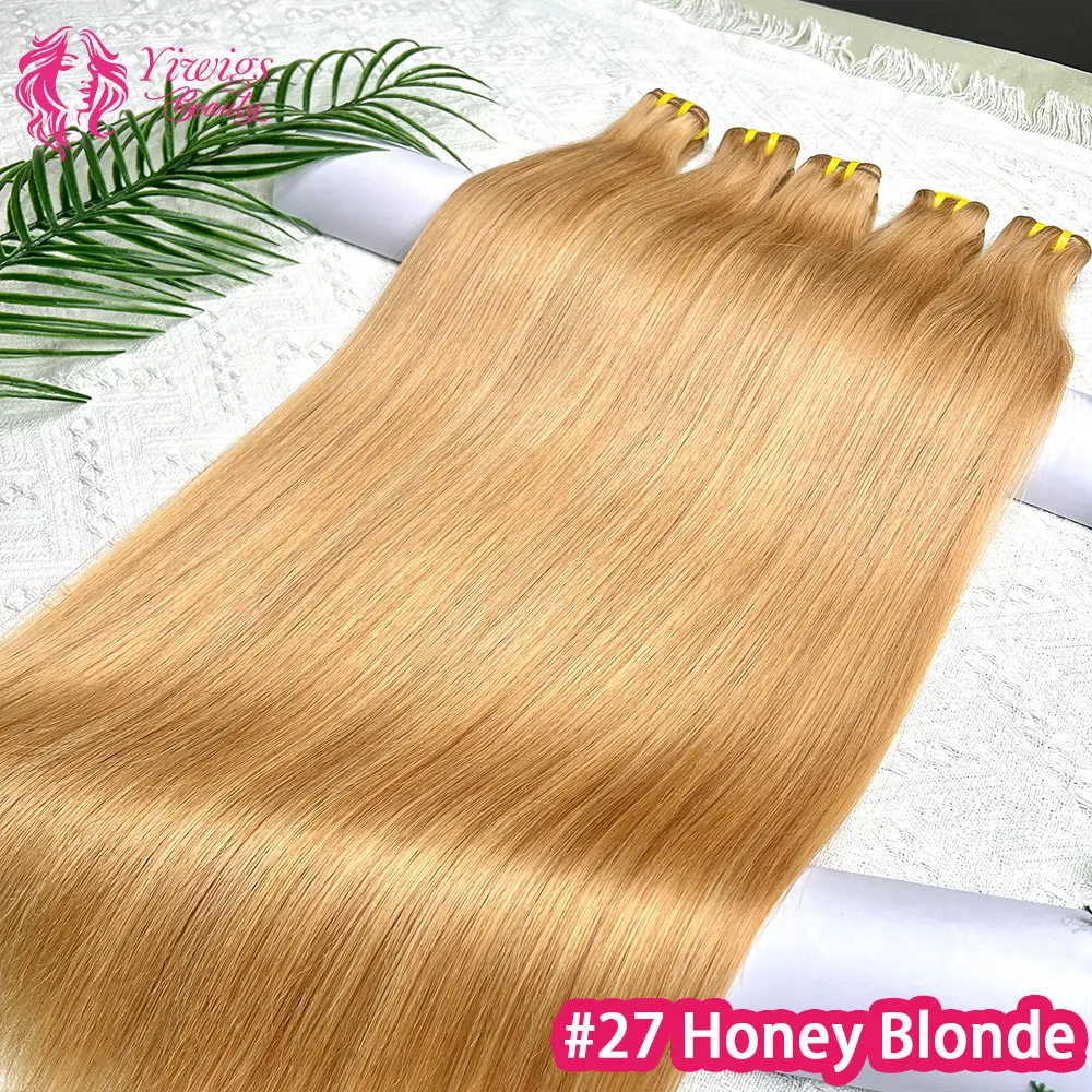 

#27 Honey Blonde Straight Human Hair Bundles 1/3/4 Pcs 16-30 Inch 100g/Bundle Unprocessed Virgin Hair Extensions Weave Gold Hair