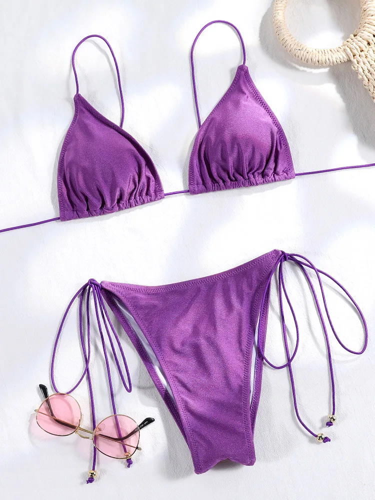 Bikinis Purple Swimwear Low Waist Bathing Suit Women's Swimming Suit 2024 Biquinis Two Pieces Suit Summer Beach Wear