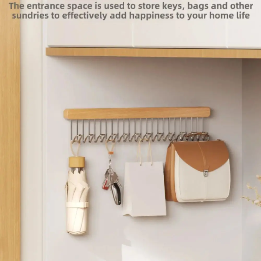 Multifunctional Clothes Hanger Bar Wood Material 8 Hooks Pull Out Hook Rack 12 Hooks Space Saving Retractable Hanger