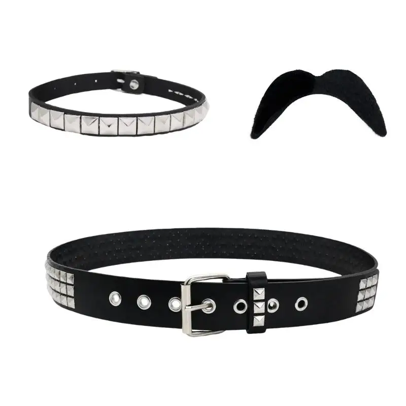 

39BD Eye Catching PU Leather Beard Arm Protectors Stage Show Cosplay Items Practical Role Playing Belt and Arm Accessories