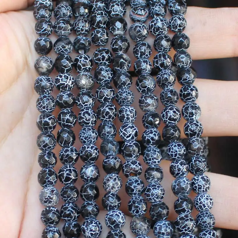Wholesale Faceted Black Fire Agates 6-12mm Round Beads 15