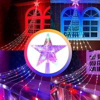 1PC Five-pointed Star Waterfall Lights USB/Solar Powered Christmas String Lights for Christmas Party Halloween Home Decor 5
