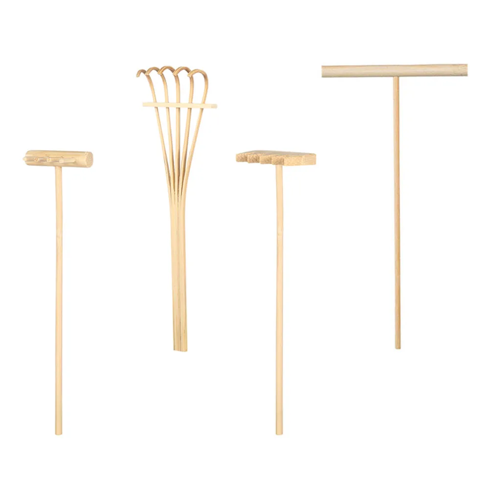 Juego de rastrillos alisadores de arena, Mini rastrillos de bambú para decoración de jardín Zen, meditación de escritorio, herramientas creativas de arte de arena, 4 Uds.