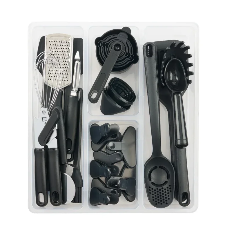 

new 36 Piece Kitchen Gadget Set with Kitchen Cooking Utensils, and Drawer Organizer, Black-Home