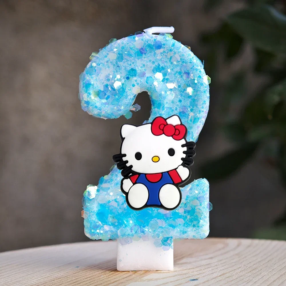 Niedliche Hello Kitty Glitzernde Farbverlauf-Zahlenkerze Kuchendekoration Süßes Thema Kindergeburtstags-Party-Zubehör Mädchen-Baby-Shower-Dekorationen – Detail 36