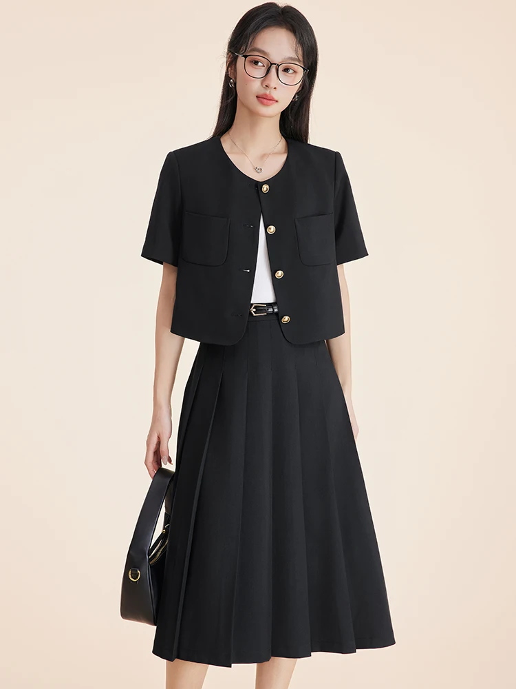 Gray Suit Set Women's Summer Short Sleeve Suit Jacket Commute Interview Formal Wear University Postgraduate Exam Outfit