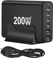 200W USB C Charger 6 Ports USB Fast Charger Multiple USB C Charger Dual PD PPS Charger USB C for MacBook/iPad/Sumsung/Laptop