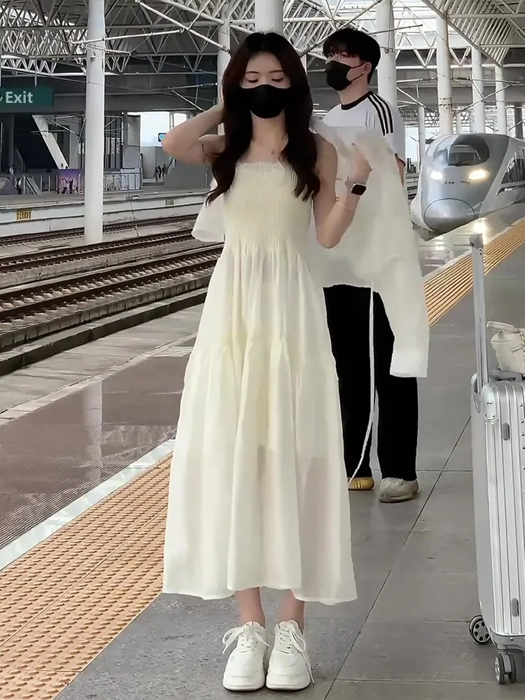 

Faionable Pear aped Body Suit Women's Summer New Loose Vaion Sle Sunscreen irt Strap Dr Set Polyester Fiber