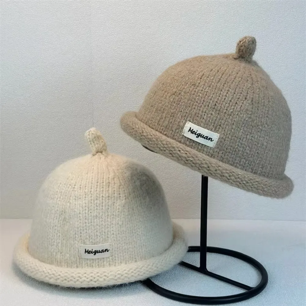 Cute Solid Color Knitted Beanies Cap Rolled Edge Keep Warm Melon Skin Hat Beret Multifunction Painter Hat Winter
